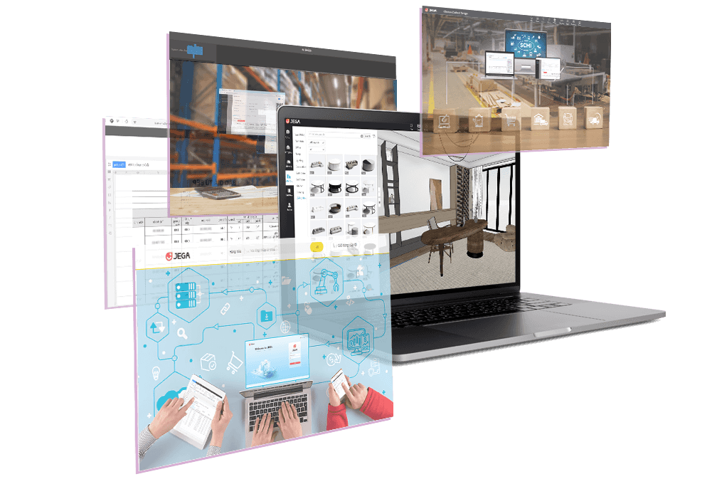 Hệ sinh thái phần mềm chuỗi cung ứng JEGA: kho vận, catalog vật liệu 3D và thiết kế nội thất trên một nền tảng